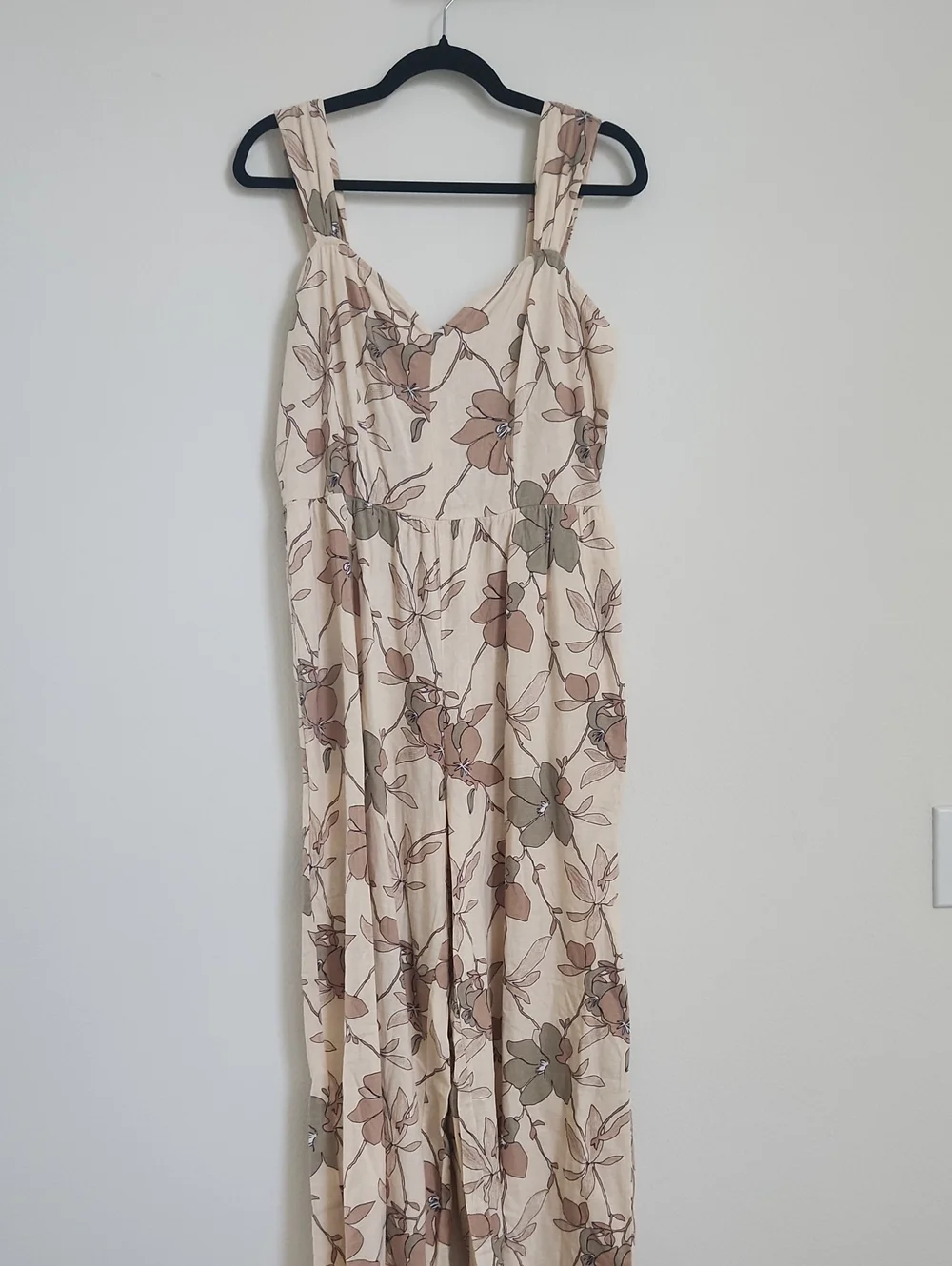 LOFT Cream Jumpsuit with Brown & Olive Floral Print - Picture 1 of 6